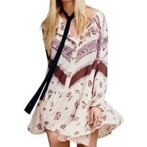 FREE PEOPLE From Your Heart Mini Dress Long Sleeve Rayon Blush Medium Size.